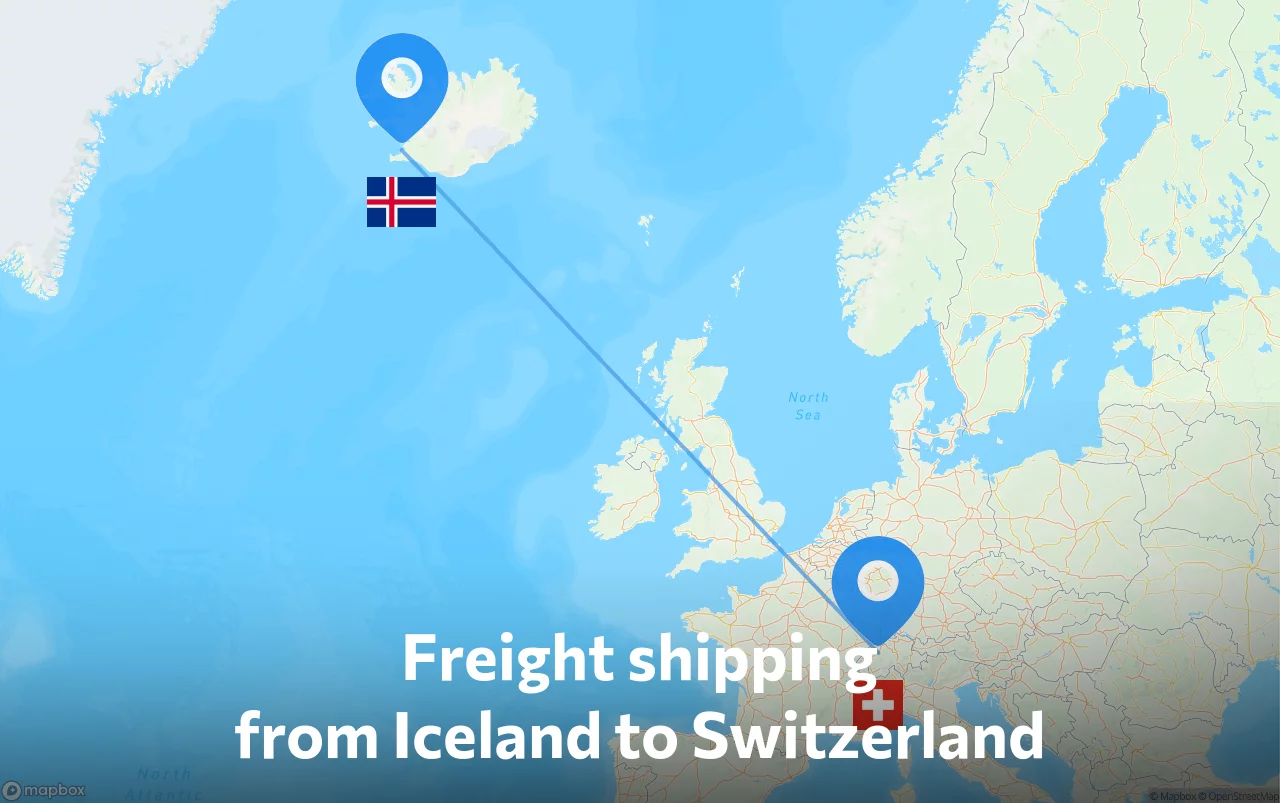 Shipping route from Iceland to Switzerland