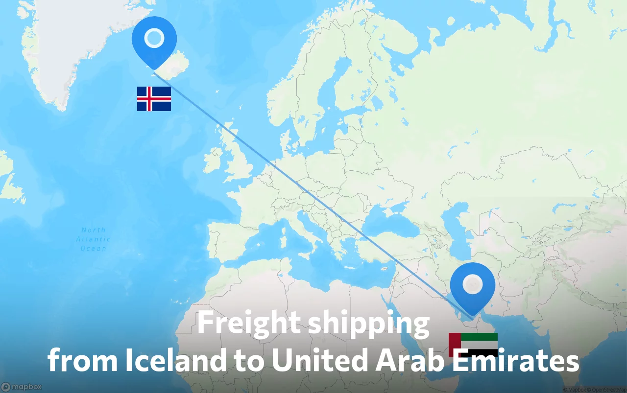 Shipping route from Iceland to United Arab Emirates