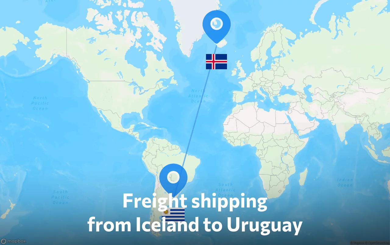 Shipping route from Iceland to Uruguay