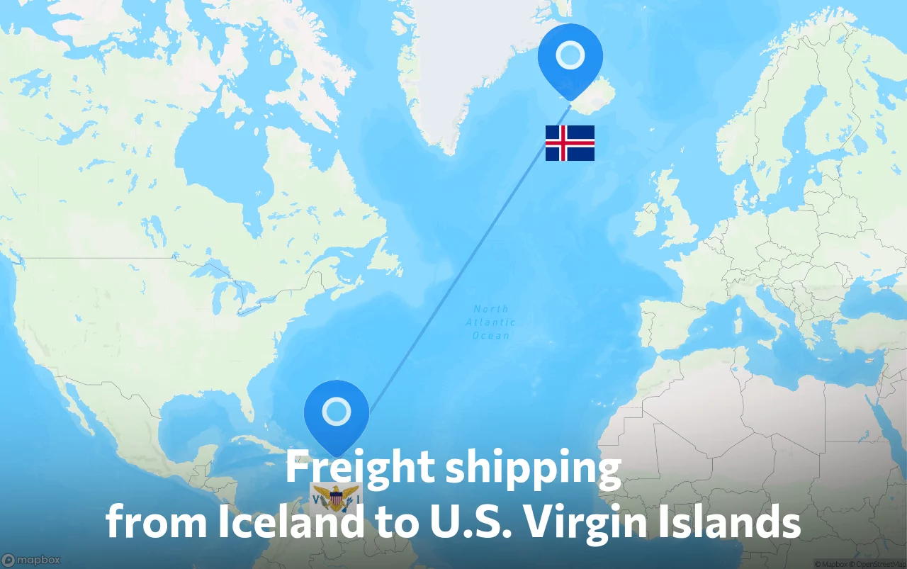 Shipping route from Iceland to U.S. Virgin Islands