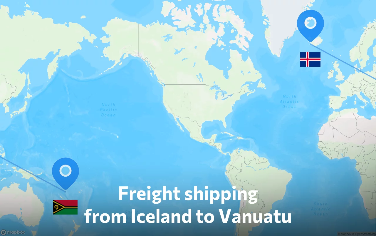 Shipping route from Iceland to Vanuatu