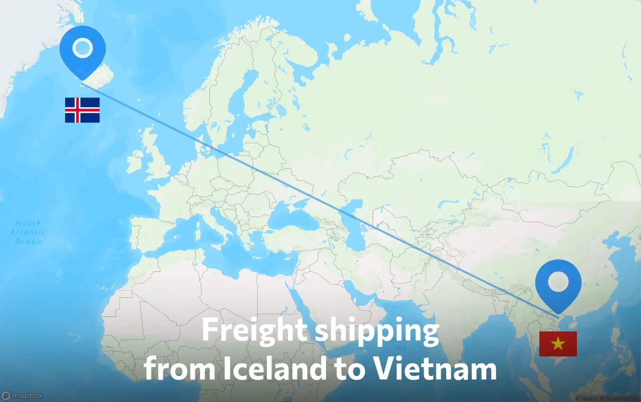 Shipping route from Iceland to Vietnam