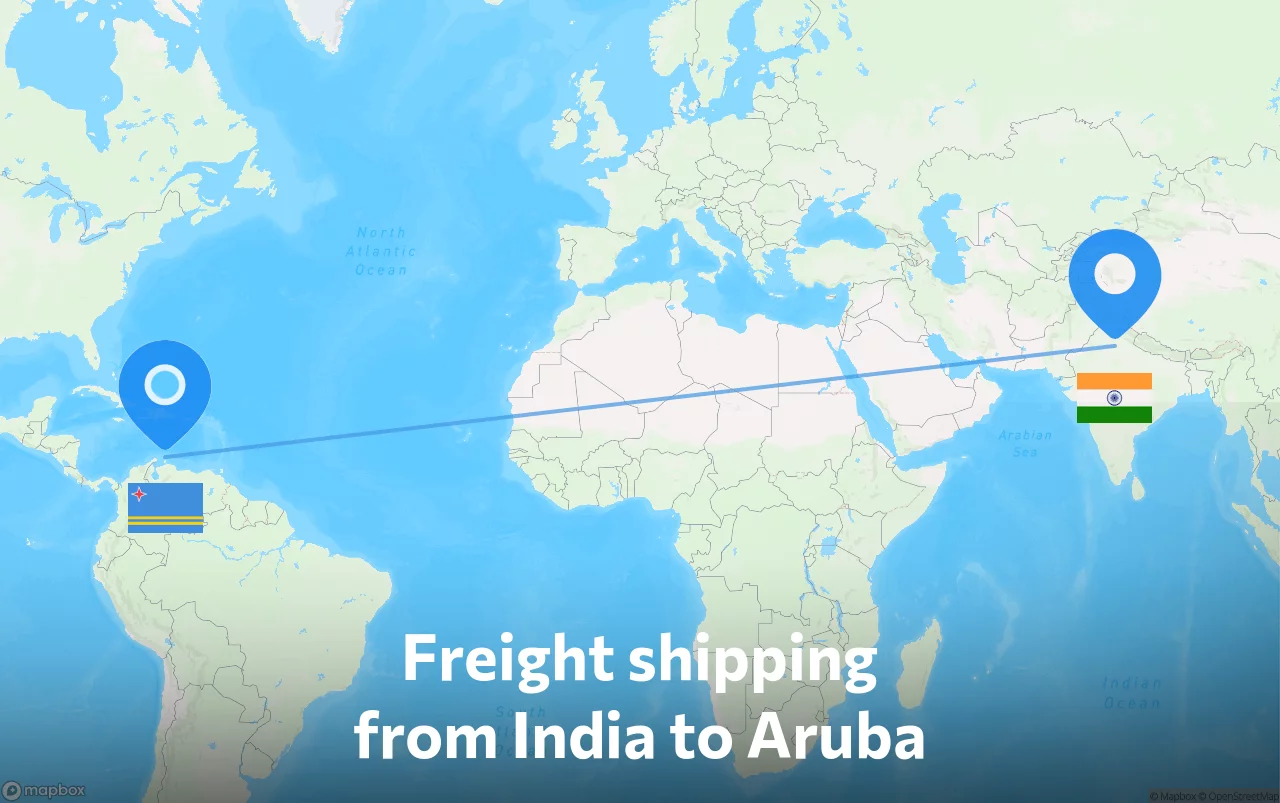 Shipping route from India to Aruba