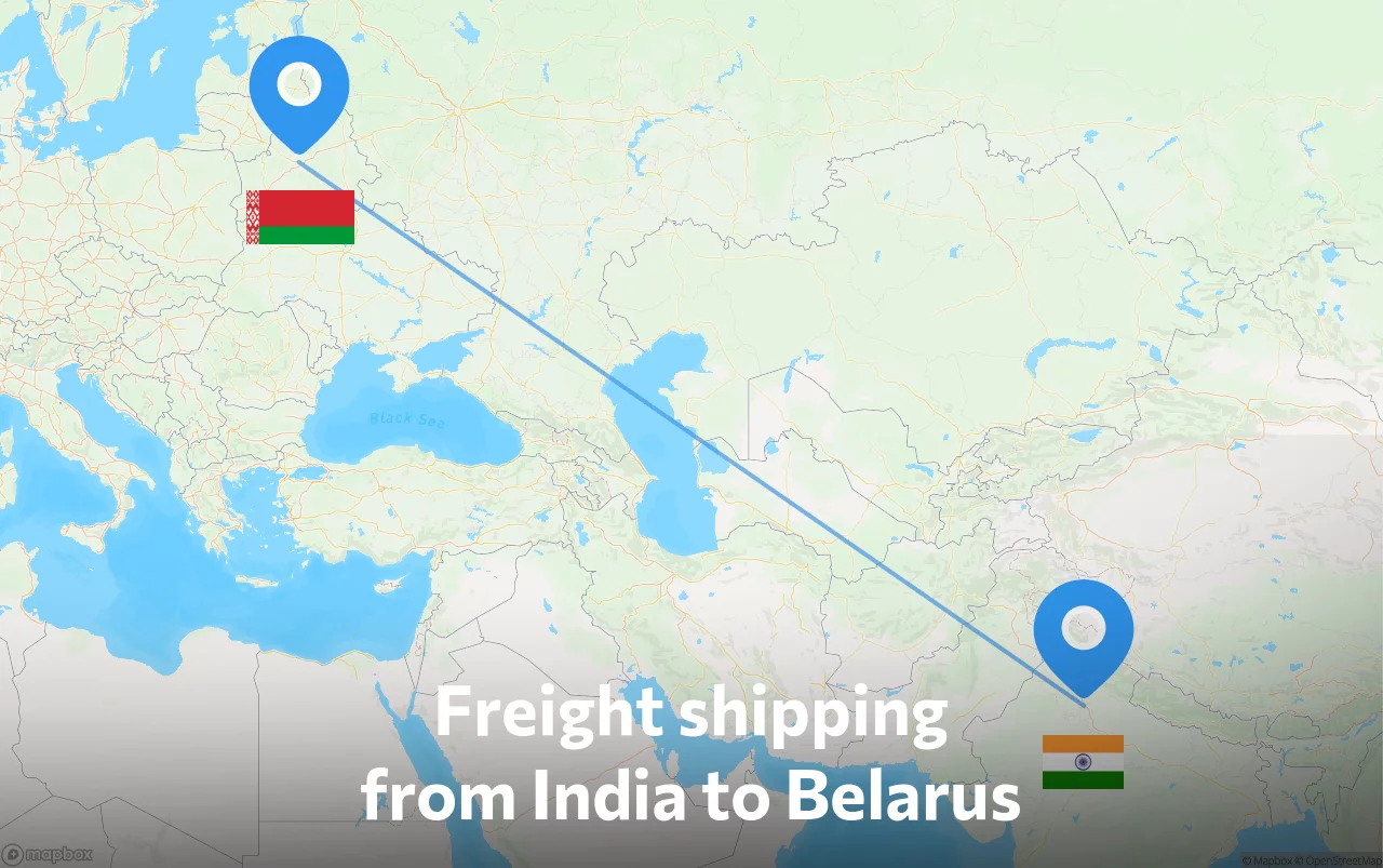 Shipping route from India to Belarus