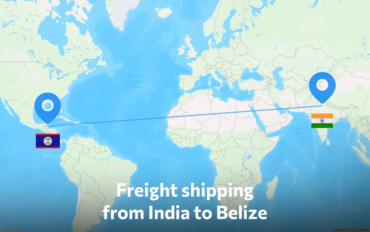Shipping route from India to Belize