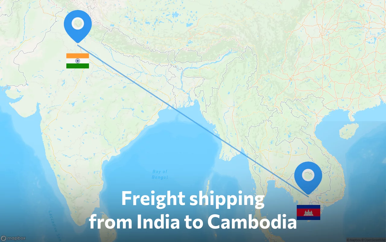 Shipping route from India to Cambodia