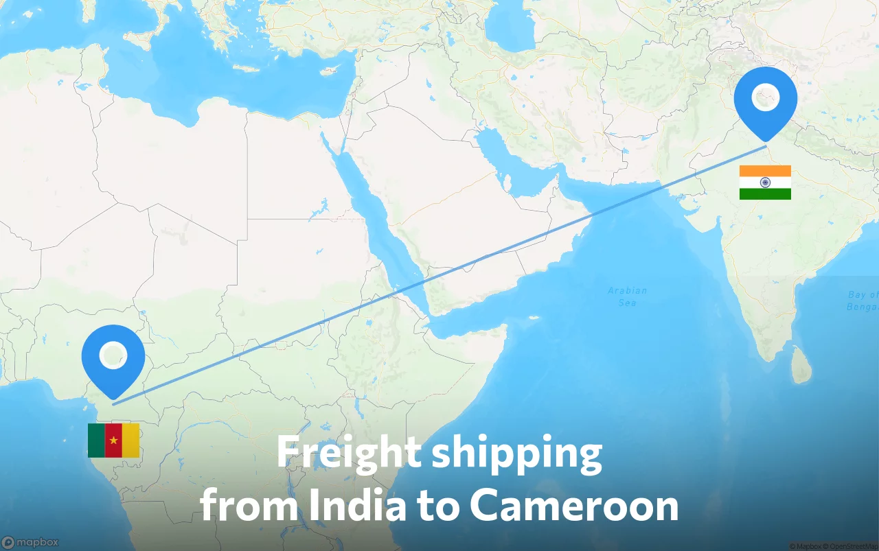 Shipping route from India to Cameroon
