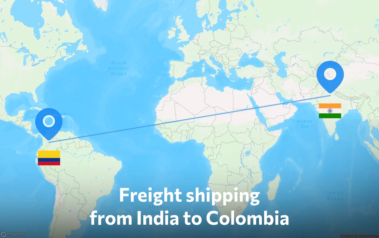 Shipping route from India to Colombia