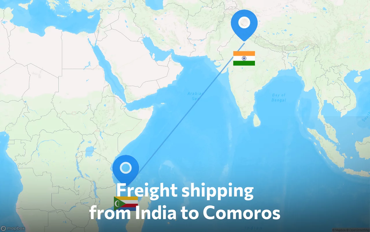Shipping route from India to Comoros