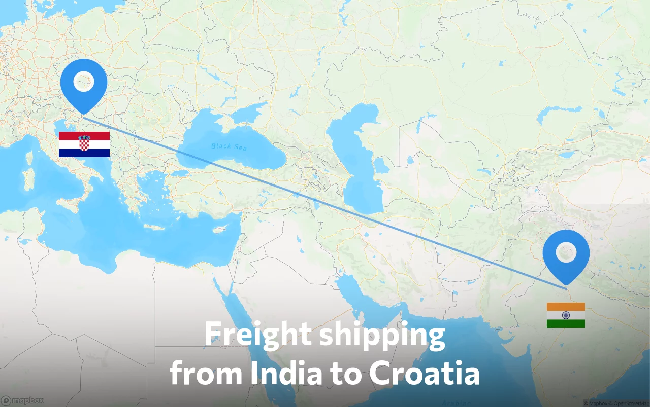 Shipping route from India to Croatia
