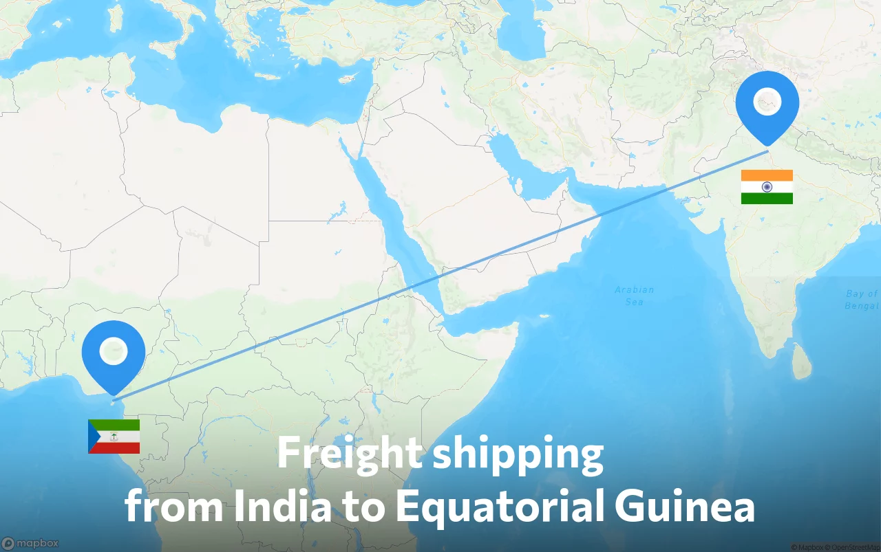 Shipping route from India to Equatorial Guinea