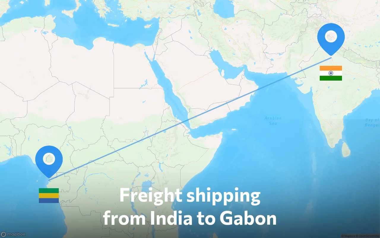 Shipping route from India to Gabon