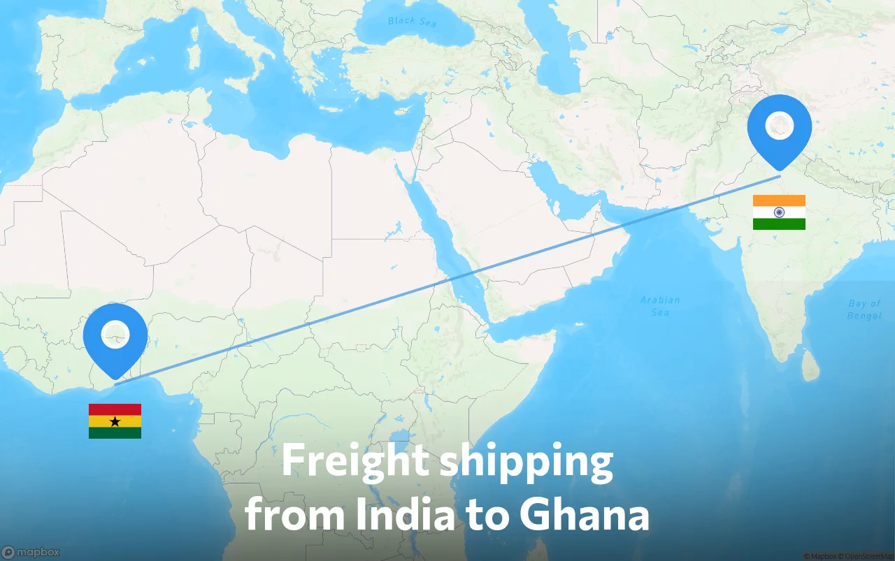 Shipping route from India to Ghana
