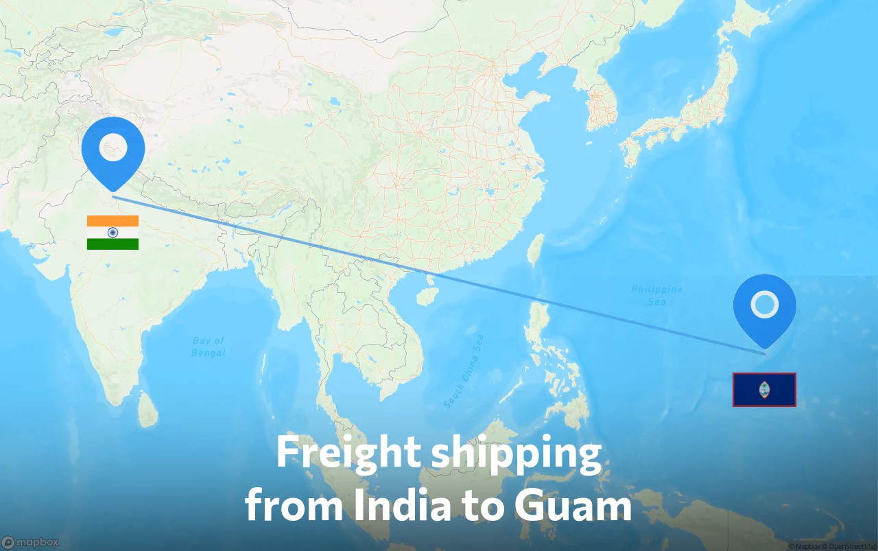 Shipping route from India to Guam
