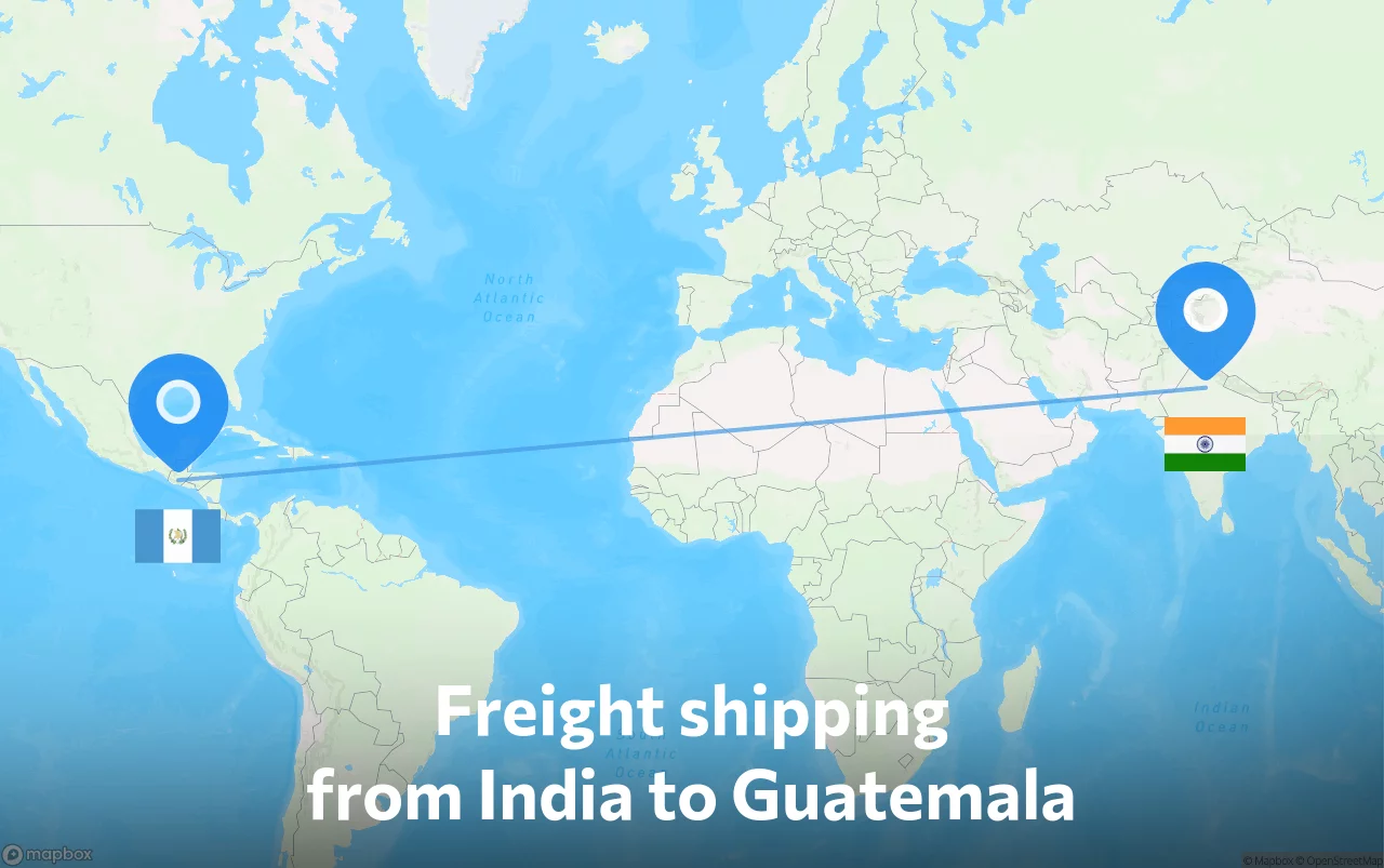 Shipping route from India to Guatemala