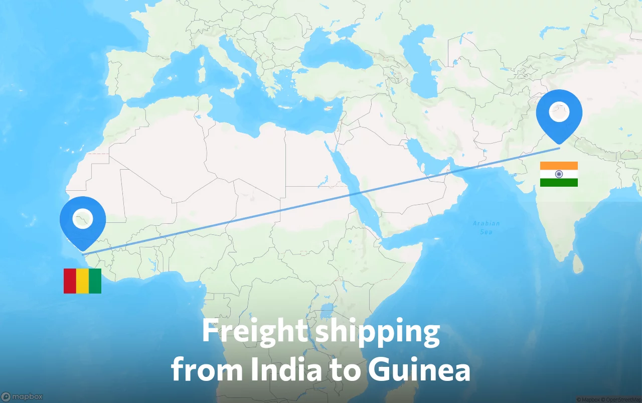 Shipping route from India to Guinea