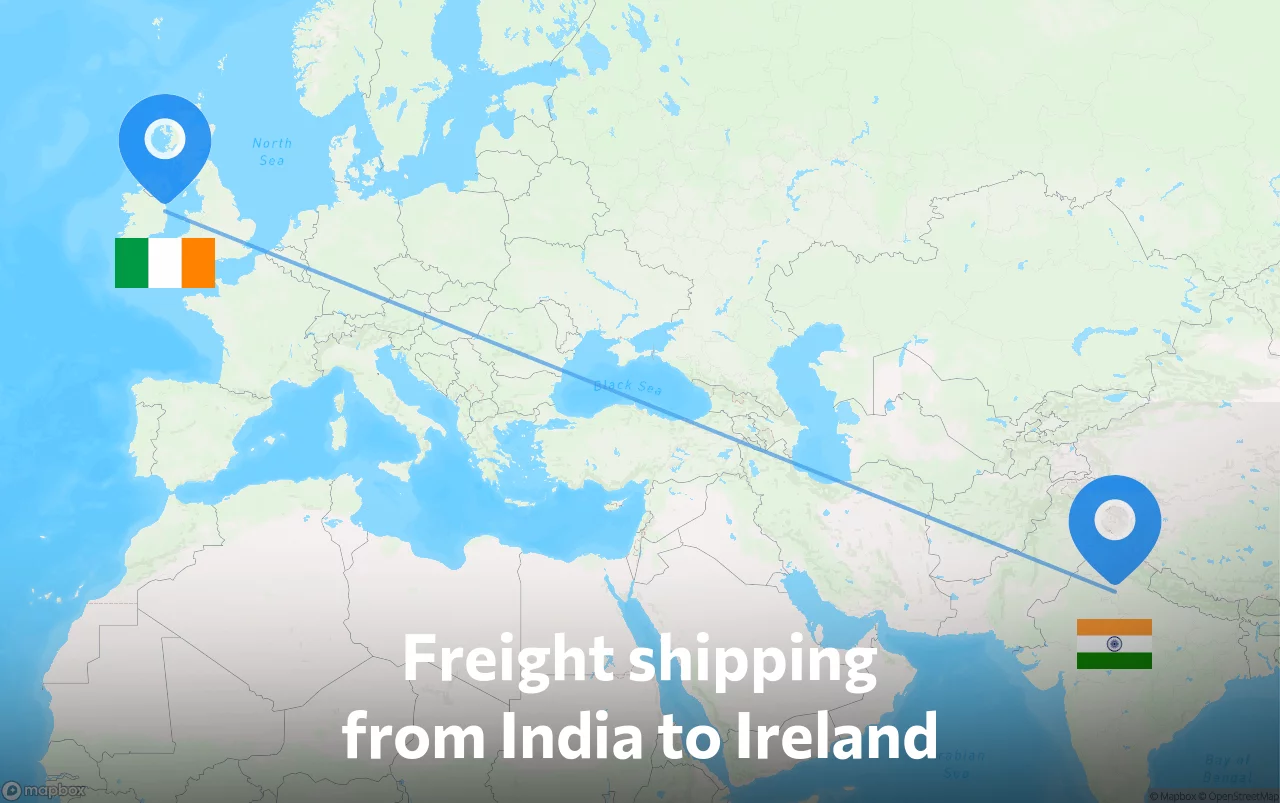 Shipping route from India to Ireland