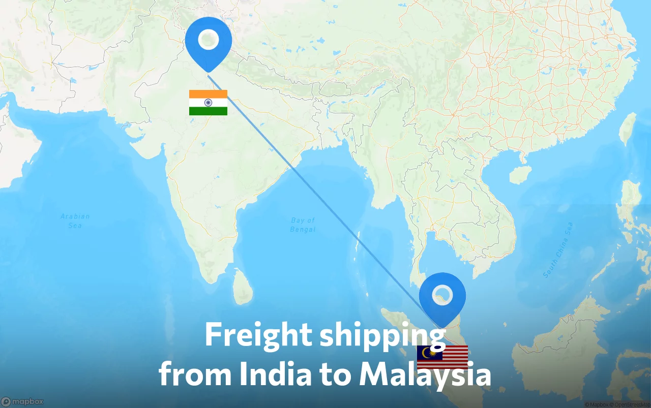Shipping route from India to Malaysia
