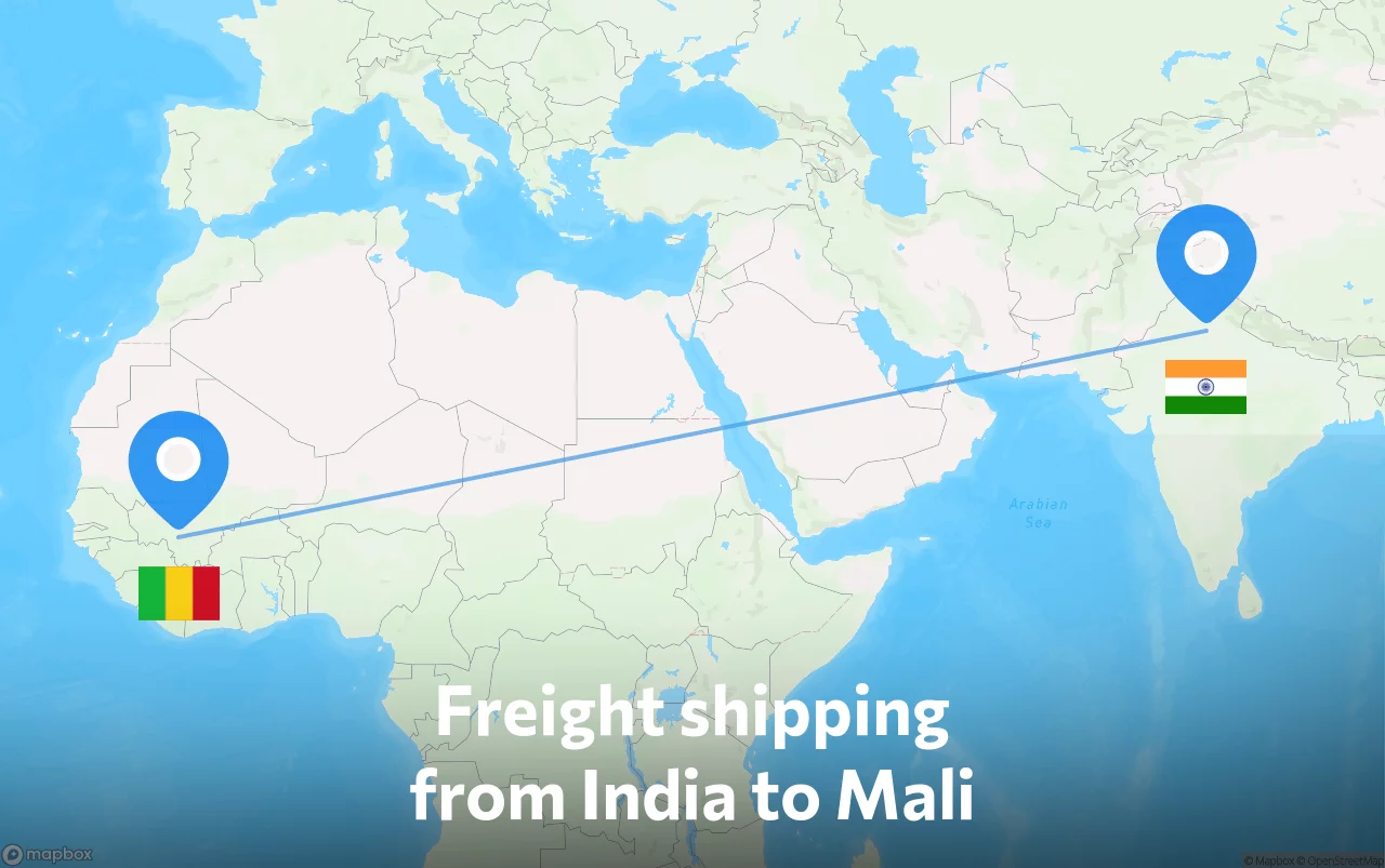Shipping route from India to Mali