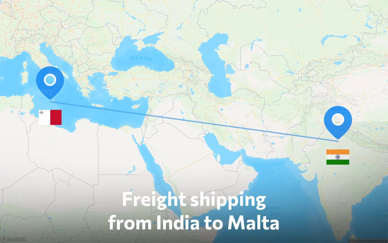 Shipping route from India to Malta