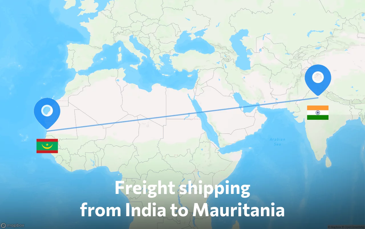 Shipping route from India to Mauritania