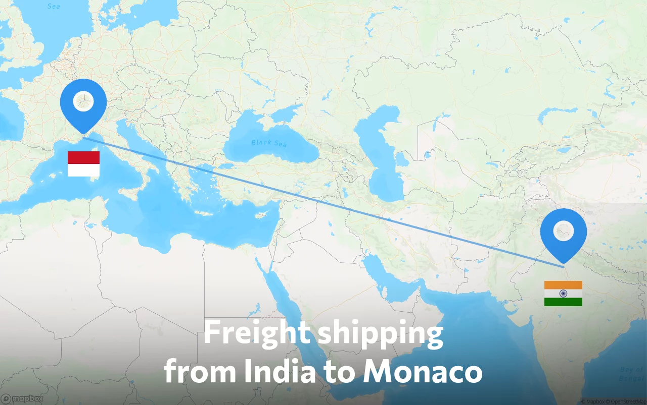 Shipping route from India to Monaco