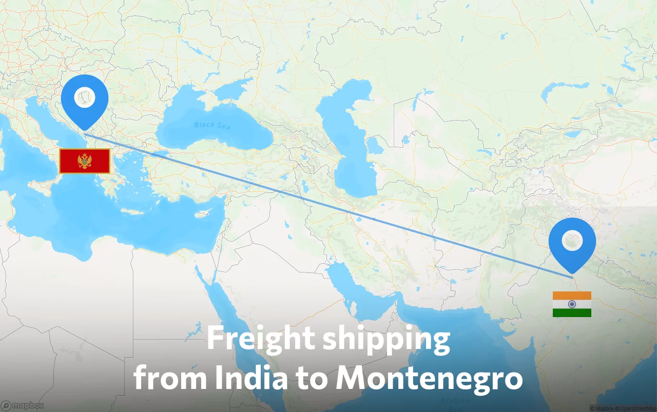 Shipping route from India to Montenegro