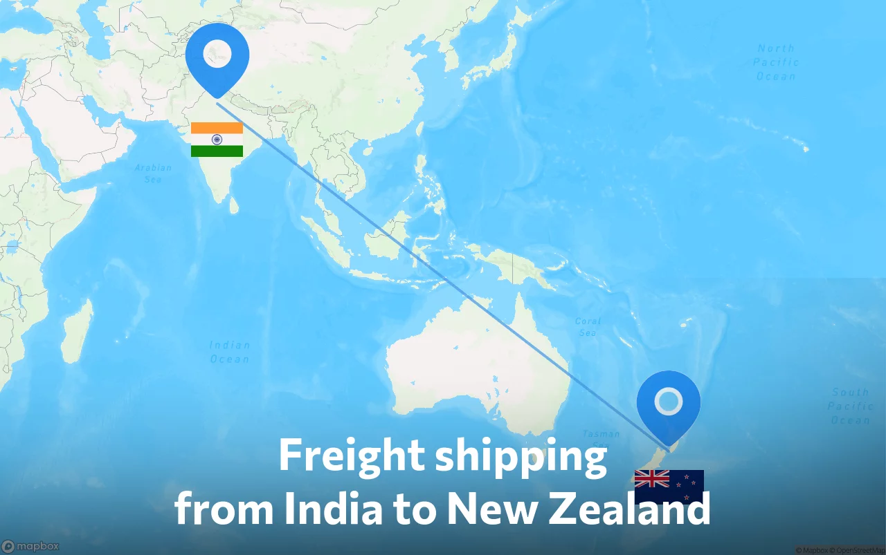 Shipping route from India to New Zealand