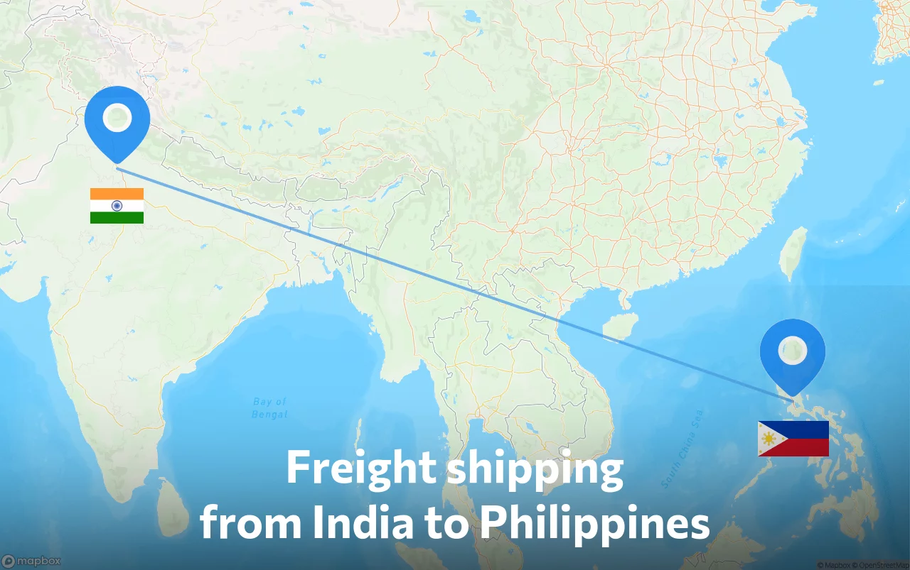 Shipping route from India to Philippines