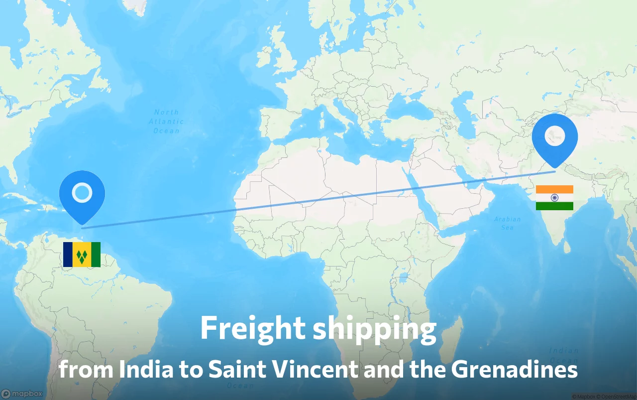 Shipping route from India to Saint Vincent and the Grenadines