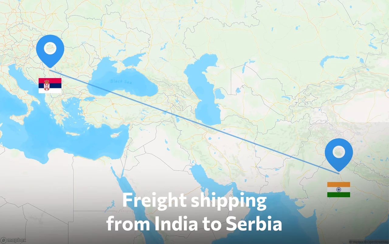 Shipping route from India to Serbia