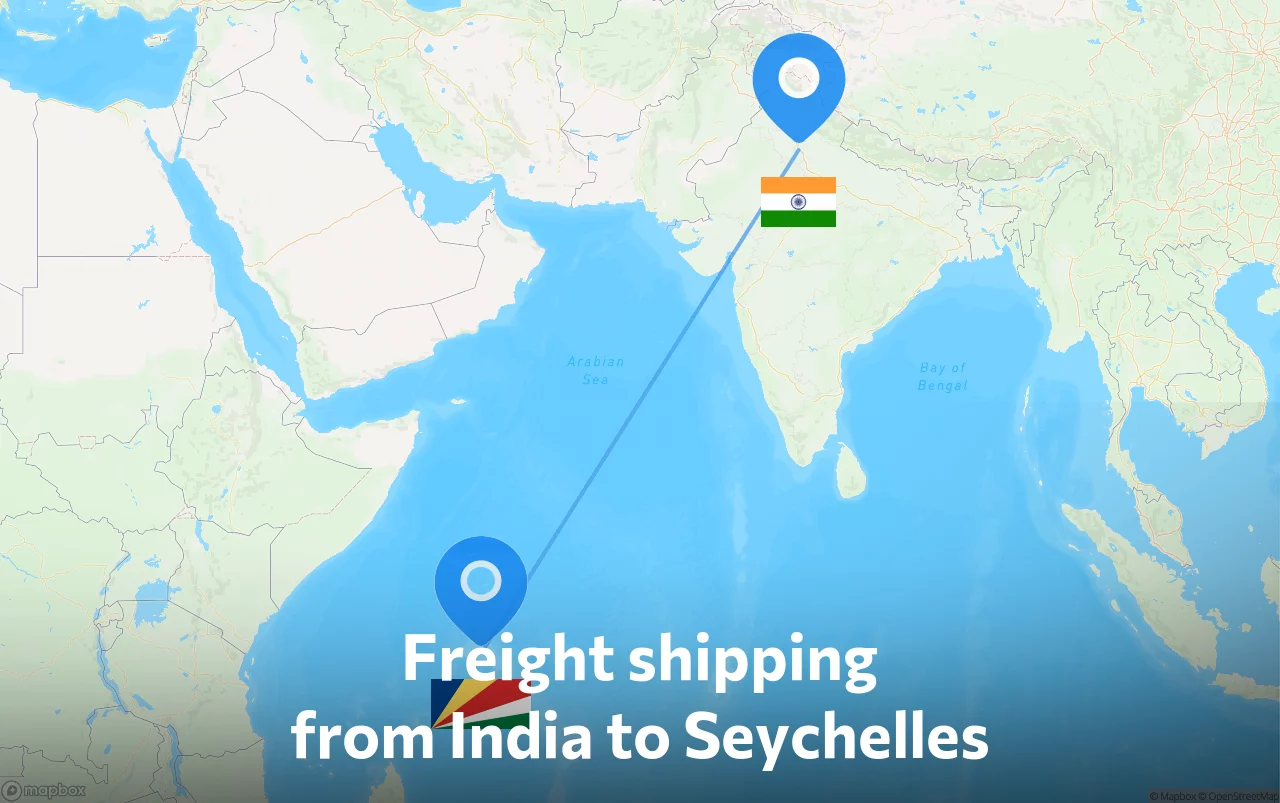 Shipping route from India to Seychelles