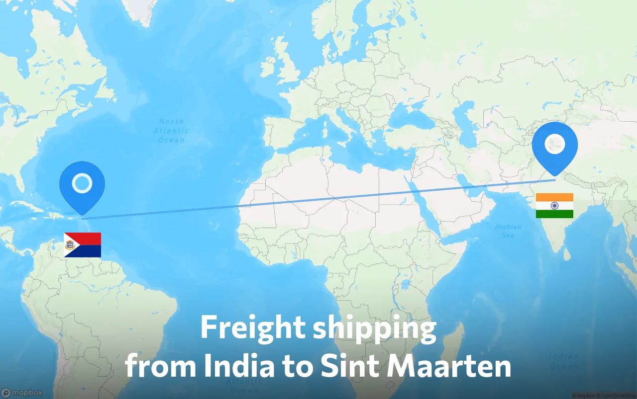 Shipping route from India to Sint Maarten