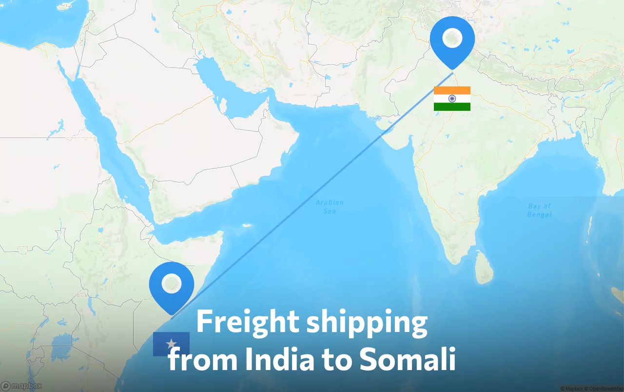 Shipping route from India to Somali