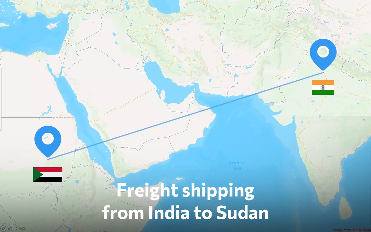 Shipping route from India to Sudan