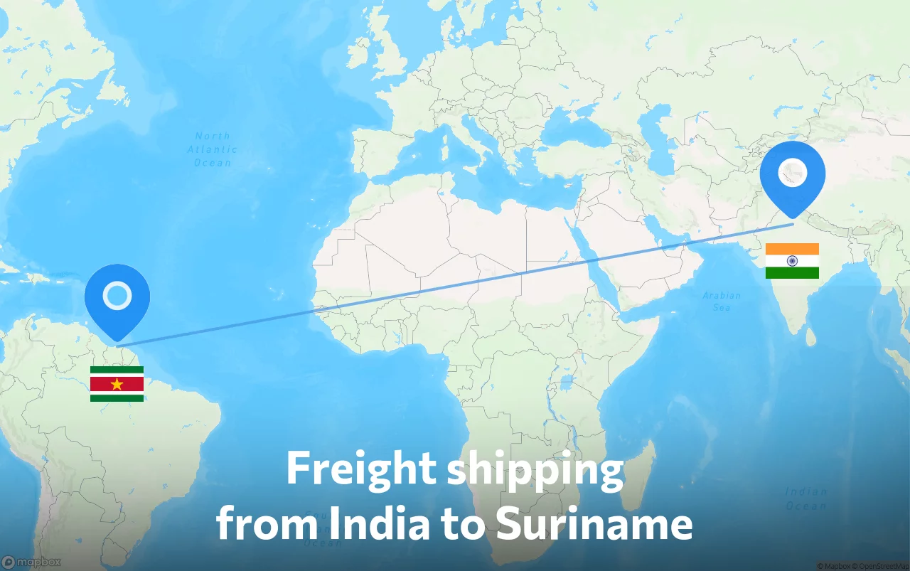 Shipping route from India to Suriname