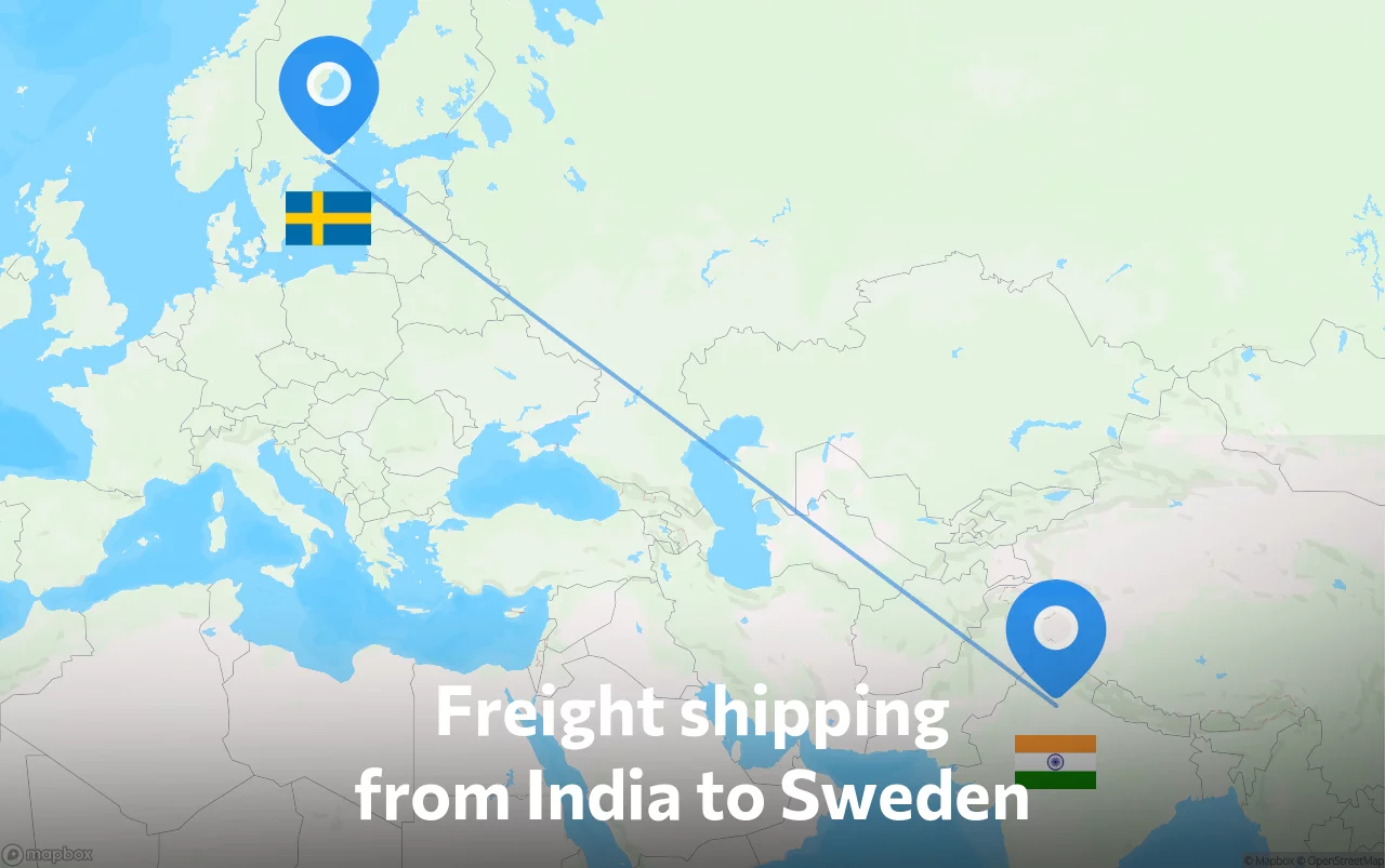 Shipping route from India to Sweden