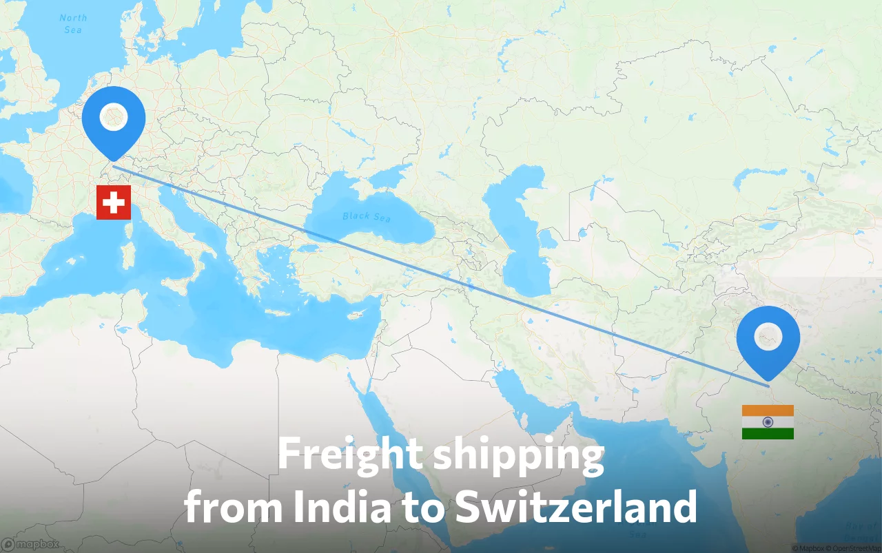 Shipping route from India to Switzerland