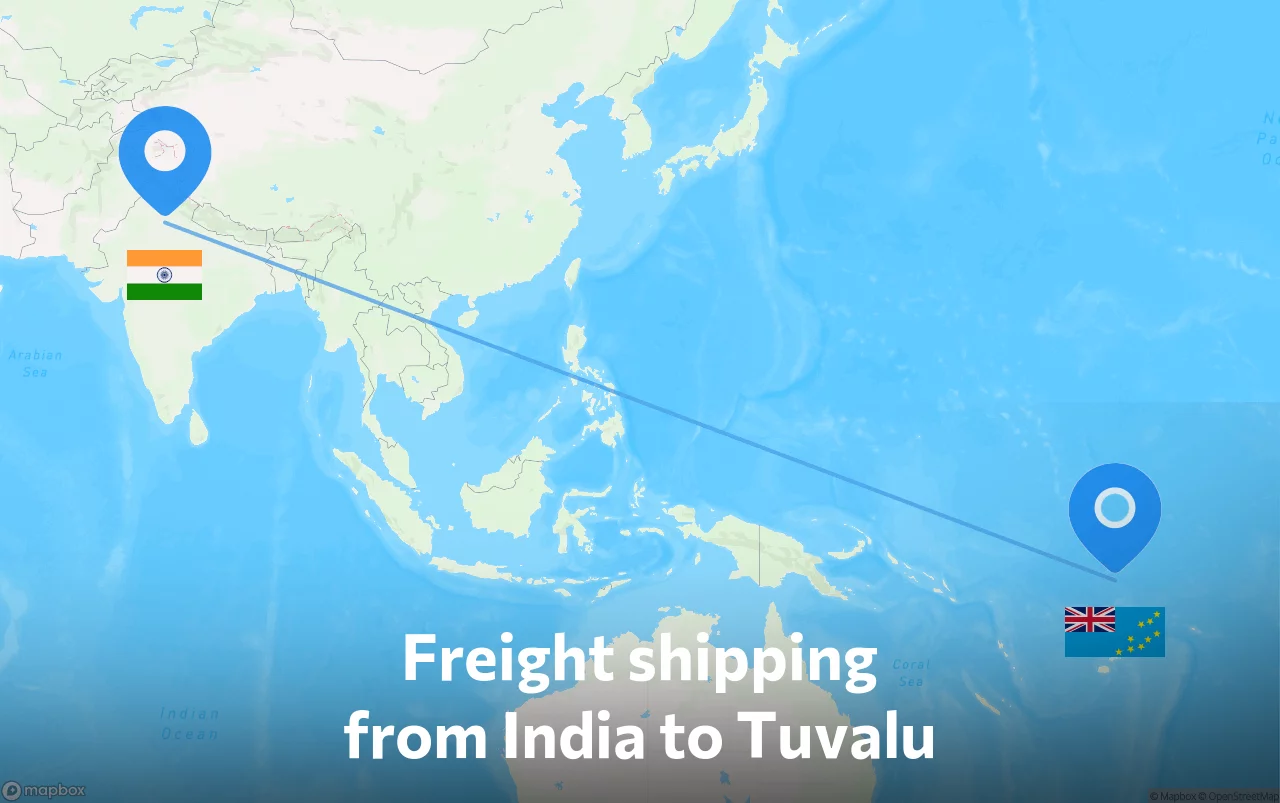 Shipping route from India to Tuvalu
