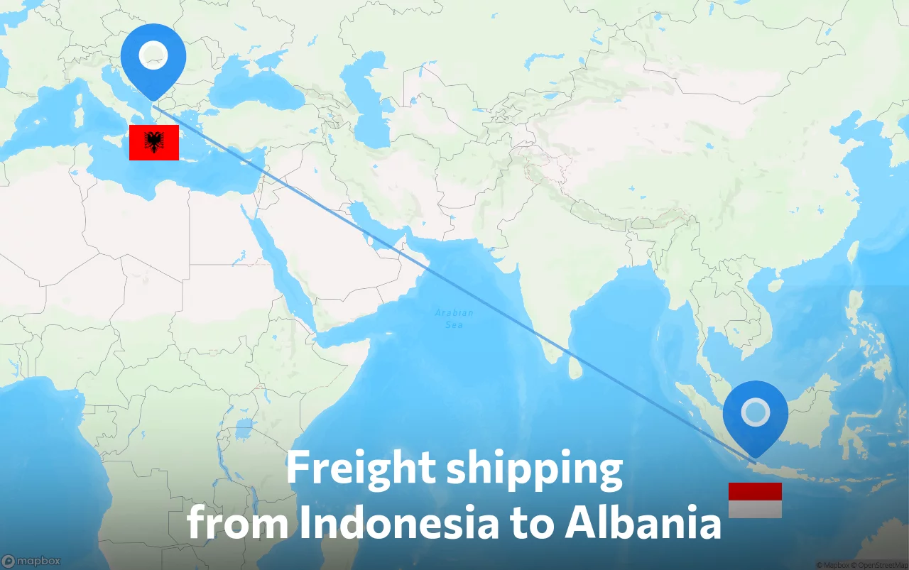 Shipping route from Indonesia to Albania