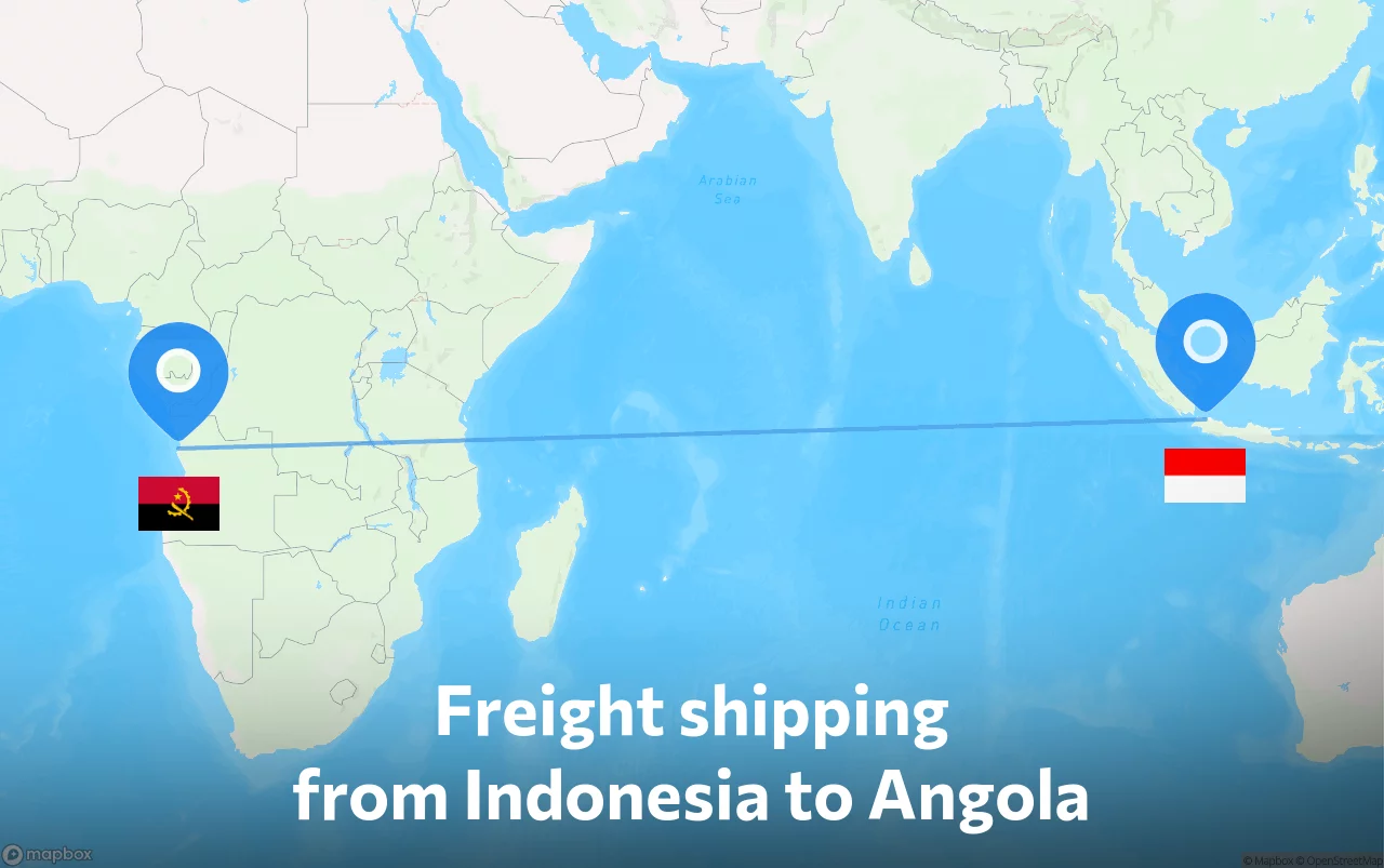 Shipping route from Indonesia to Angola
