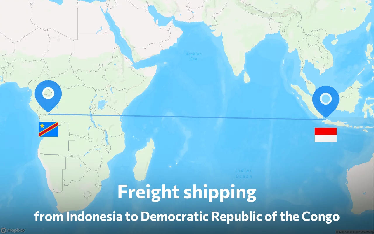 Shipping route from Indonesia to Democratic Republic of the Congo