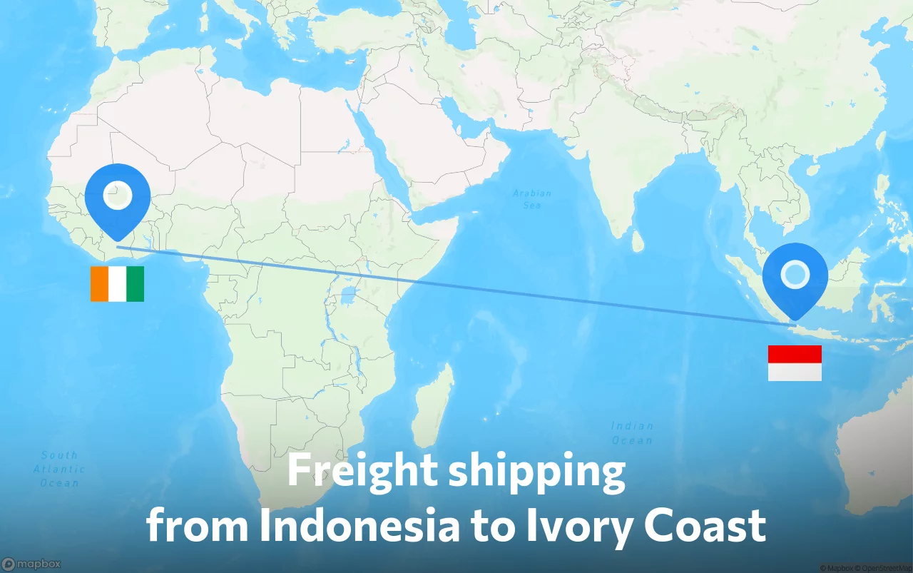 Shipping route from Indonesia to Ivory Coast