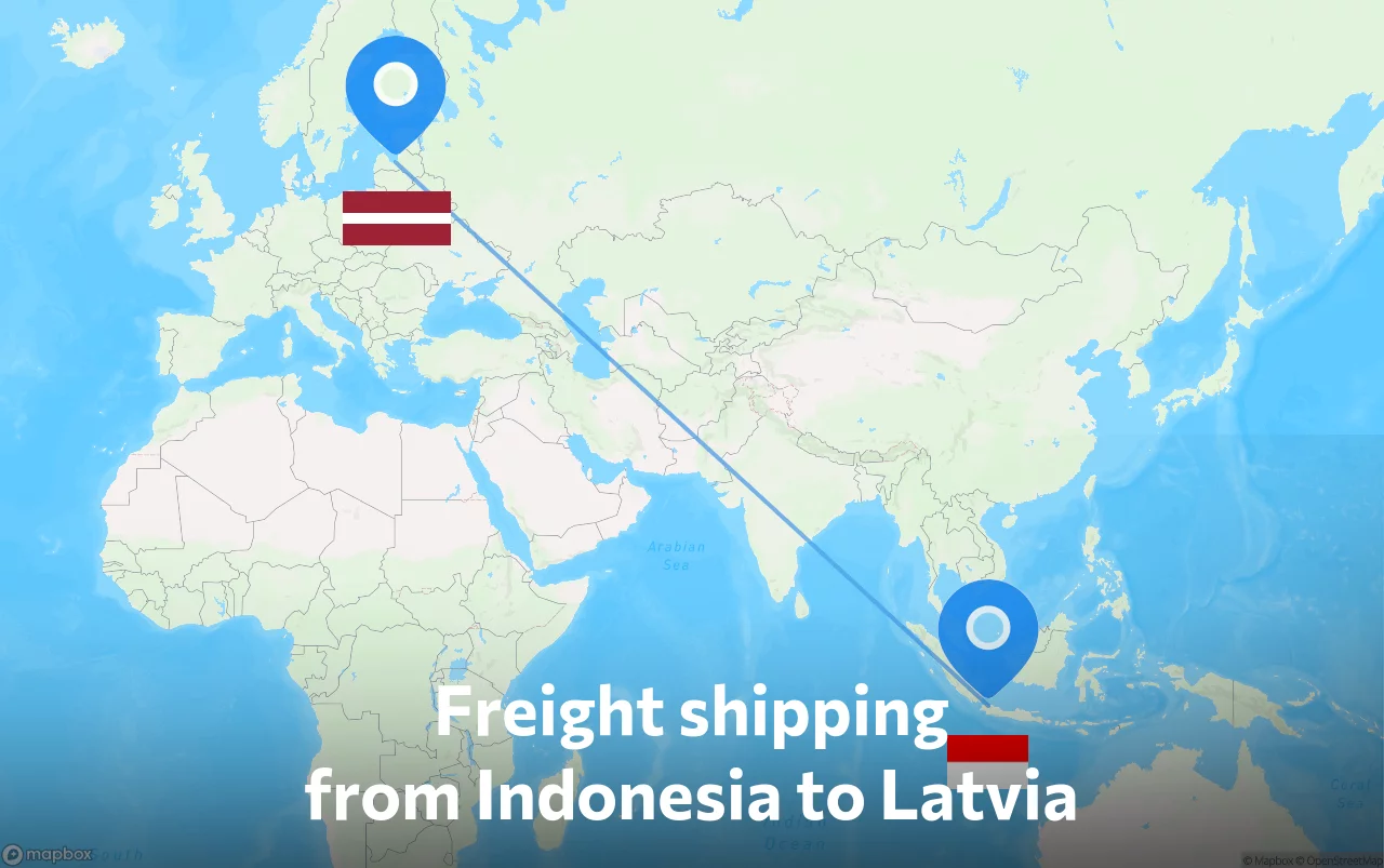 Shipping route from Indonesia to Latvia