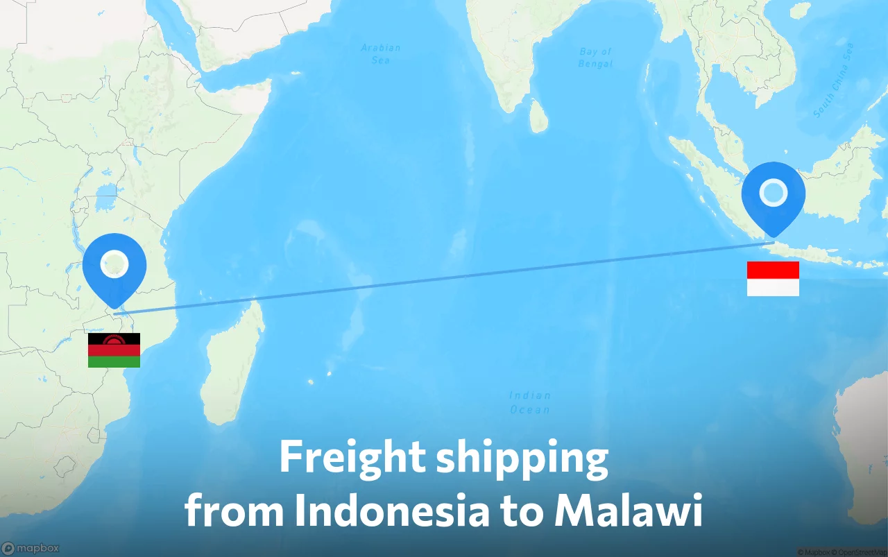 Shipping route from Indonesia to Malawi