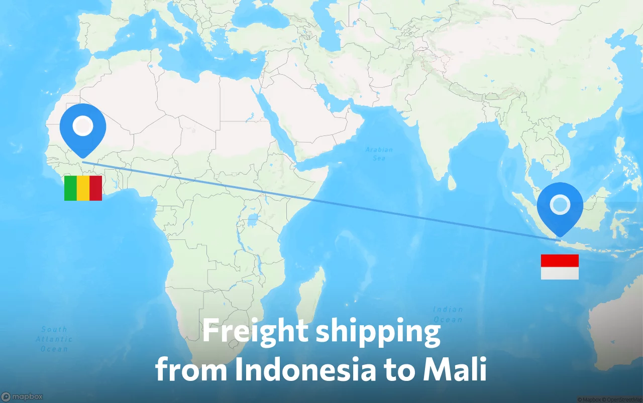Shipping route from Indonesia to Mali