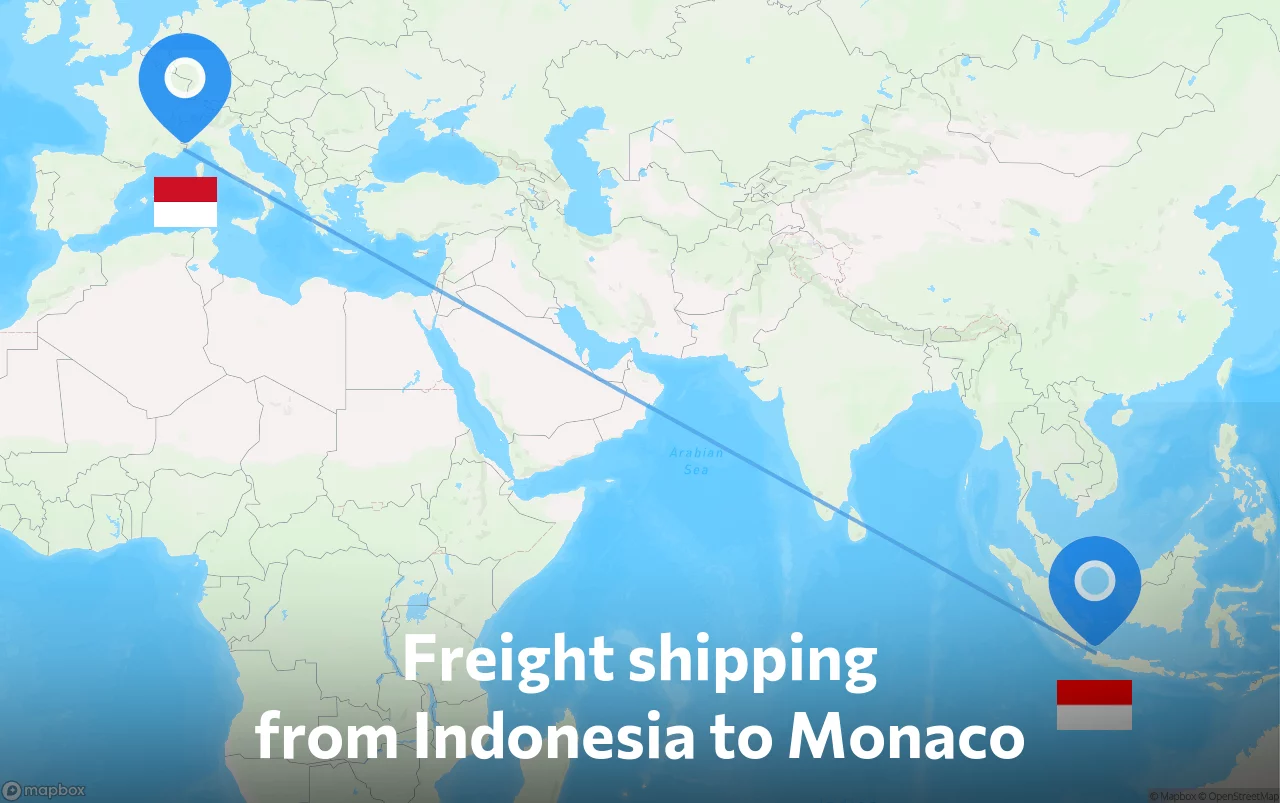 Shipping route from Indonesia to Monaco