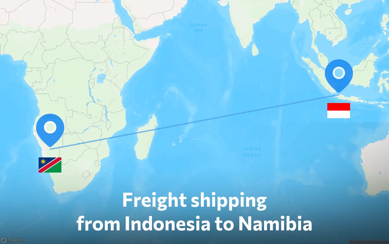 Shipping route from Indonesia to Namibia