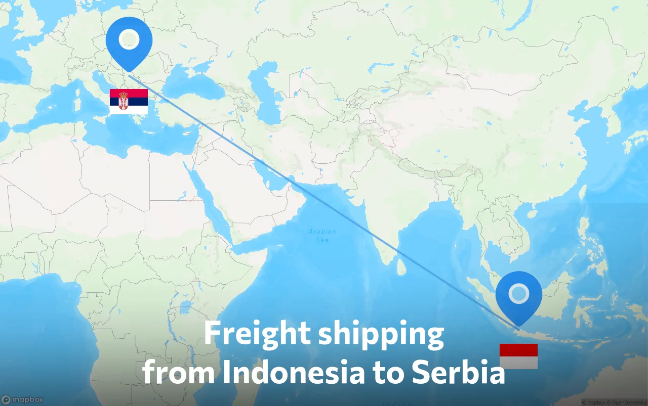 Shipping route from Indonesia to Serbia