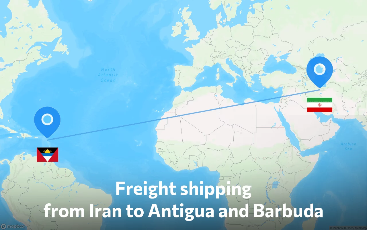 Shipping route from Iran to Antigua and Barbuda